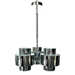 Sciolari Attributed Mid-Century Modern Chrome Sculptural Three Light Ceiling Chandelier Rewired