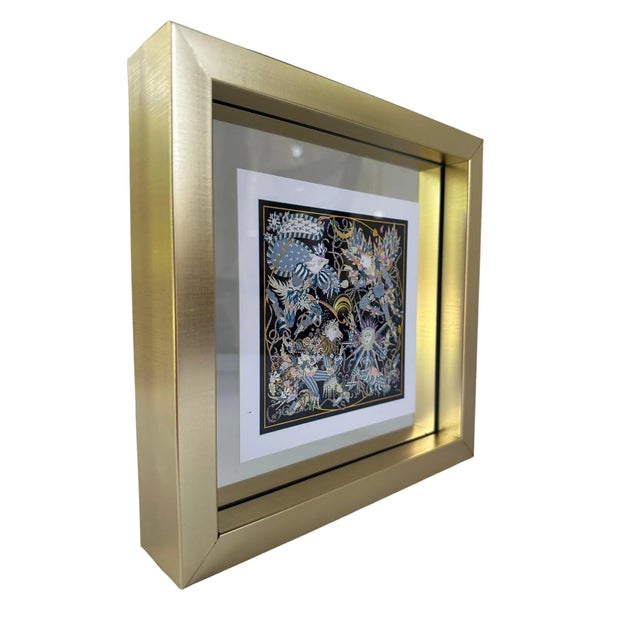 Abstract Vintage Framed Authentic Original Hermès Art Advertisement Lithograph Featuring Hermès Scarf For Sale - Image 3 of 6