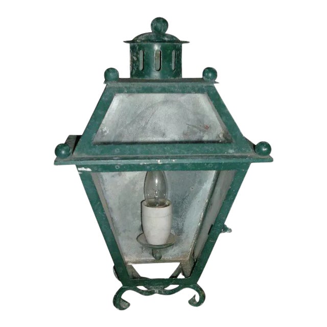 Early 20th Century Art Deco Paint Decorated Iron Wall Sconce Lantern For Sale