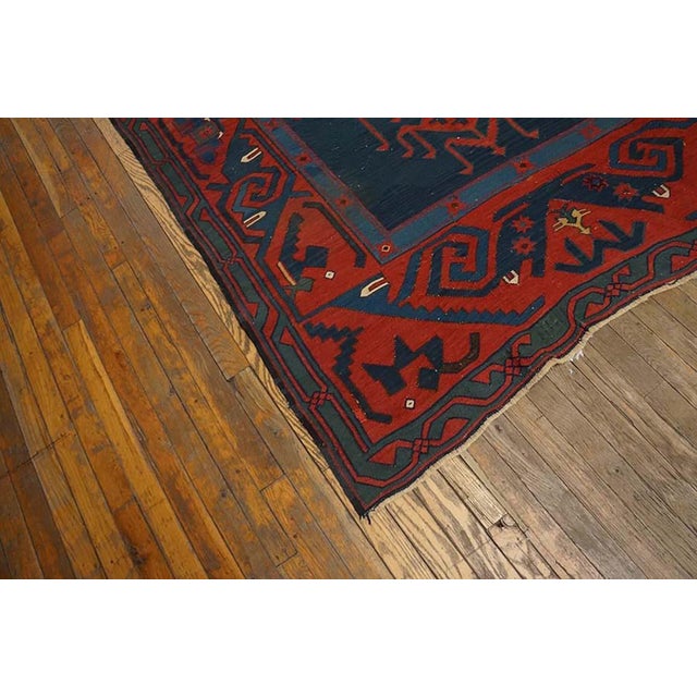 1890s Blue Medallion Antique Caucasian Kilim Rug 4'9" X 17'0" Flatweave Wool Carpet For Sale - Image 4 of 5