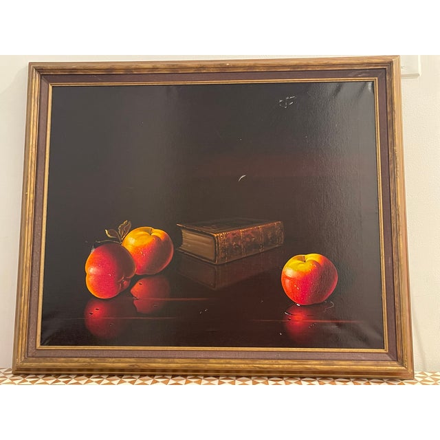 Dark Academia Vintage Italian Still Life Chromolithograph I. Gold Frame For Sale - Image 4 of 5
