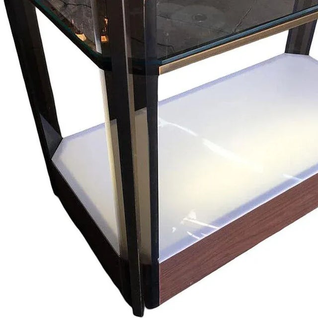 Bronze 1970s Bronze Glass Light Up Shelf Etagere W/ Smoked Acrylic Accents For Sale - Image 8 of 9