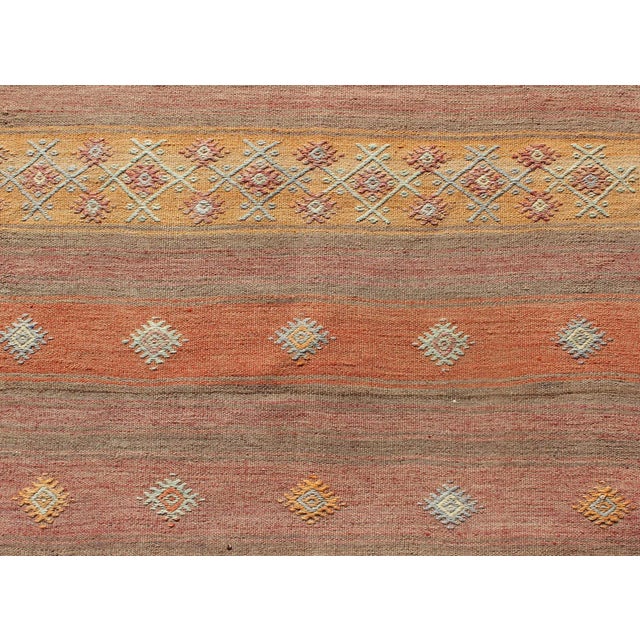 Vintage Hand Woven Turkish Kilim Colorful Stripe Runner With Tribal Motifs For Sale - Image 9 of 12