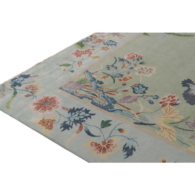 Not Yet Made - Made To Order Rug & Kilim Chinese Style Art Deco Runner in Green with Blue Border & Floral Patterns - 3'x10' For Sale - Image 5 of 8