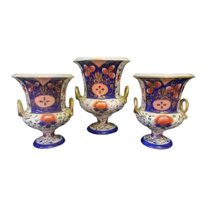 19th C English Mason's Ironstone Japonesque Jardinieres W/ Handles Set of Three