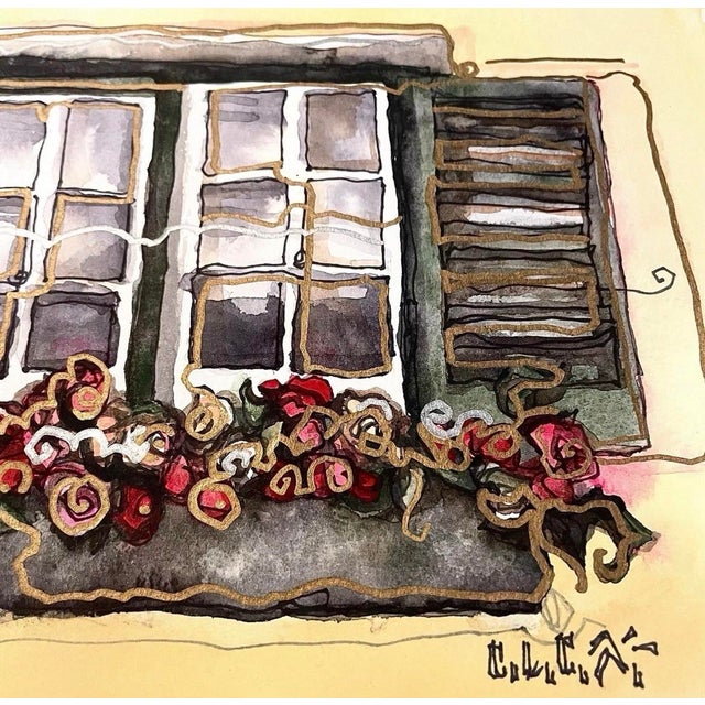 Original C L Cunningham Watercolor Ink Painting Mixed Media Art Barcelona Ooak For Sale In Atlanta - Image 6 of 6