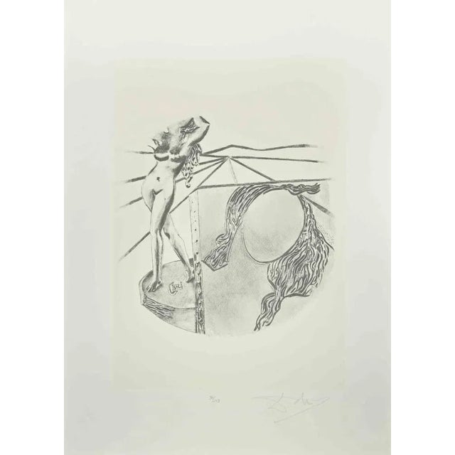 Figure of woman is an artwork, part of the series The Arts. Lithograph, 1980. cm. 70x50. Signed in the lower right margin....