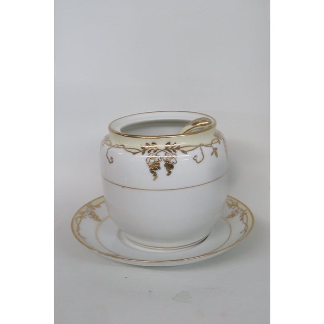 Nippon Hand Painted Porcelain Jam Jar With Spoon and Plate 4578b For Sale - Image 12 of 12