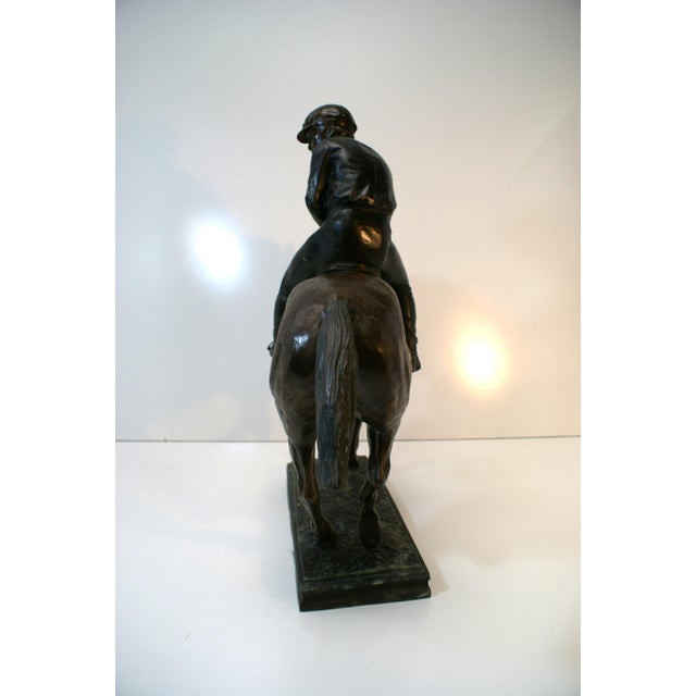 American Large Bronze Jockey Rider on Race Horse Sculpture, 20th Century For Sale - Image 3 of 12