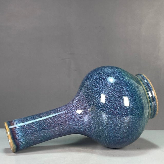 Blue Chinese Jun Ware Style Flambe Glaze Porcelain Bottle Vase For Sale - Image 8 of 9
