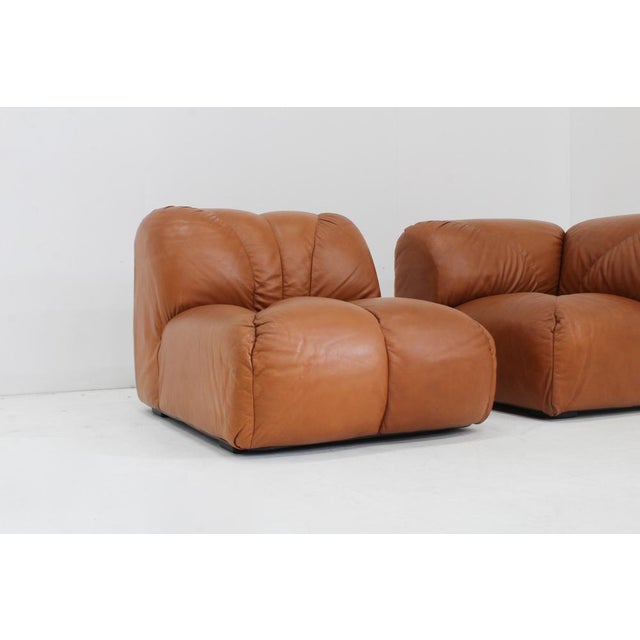 Brown Vintage Modular Sofa in Cognac Leather, Italy, 1970s, Set of 4 For Sale - Image 8 of 9