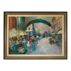 Guido Antonio Mantovani Farmer Market, Milan C. 1970 Painting
