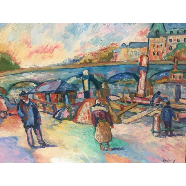 Early 20th Century "Les Quais De Conti" Post Impressionist Oil on Canvas by Fauvist Pat. F. Wilson For Sale - Image 5 of 9