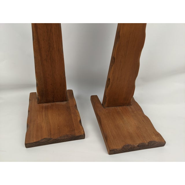 Mid 20th Century Mid-Century Primitive Rustic Brown Wood Wall-Mounted Shelf Sconces – Pair For Sale - Image 5 of 13