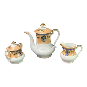 Early 20th Century Antique Noritake Art Deco Set Coffee/Tea Pot Creamer & Sugar Lusterware Floral Pattern