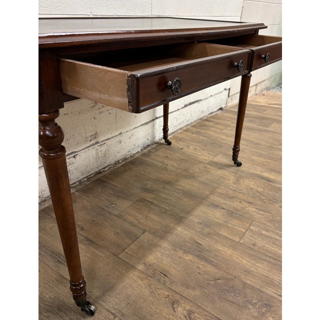 Vintage Regency Revival Directoire Style Leather Top Writing Desk Library Table For Sale In Kansas City - Image 6 of 13