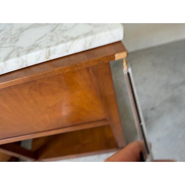 Baker Hollywood Regency Cherry Wood & Marble Top Nightstands – A Pair For Sale - Image 12 of 12