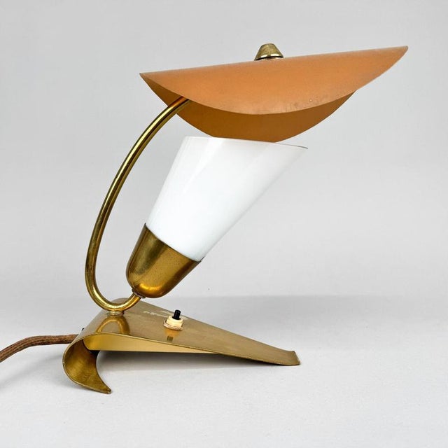 Art Deco Brass & Milk Glass Table Lamp, 1930s For Sale - Image 12 of 13
