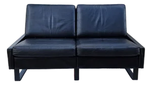 Vintage German 2-Seater Sofa Conseta in Black Leather with Black and Gray Steel Sled Feet by F.W. Möller for Cor, 1970s