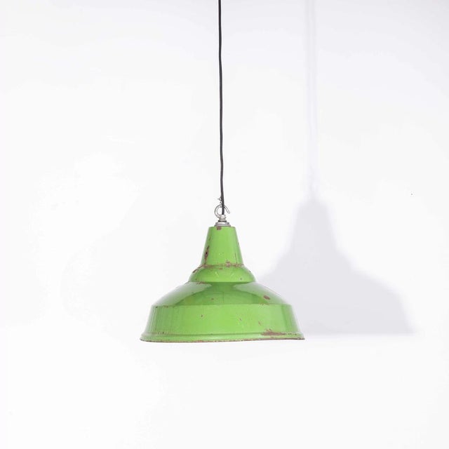 Industrial Green Enamel Single Pendant Lamp, 1940s For Sale - Image 6 of 13