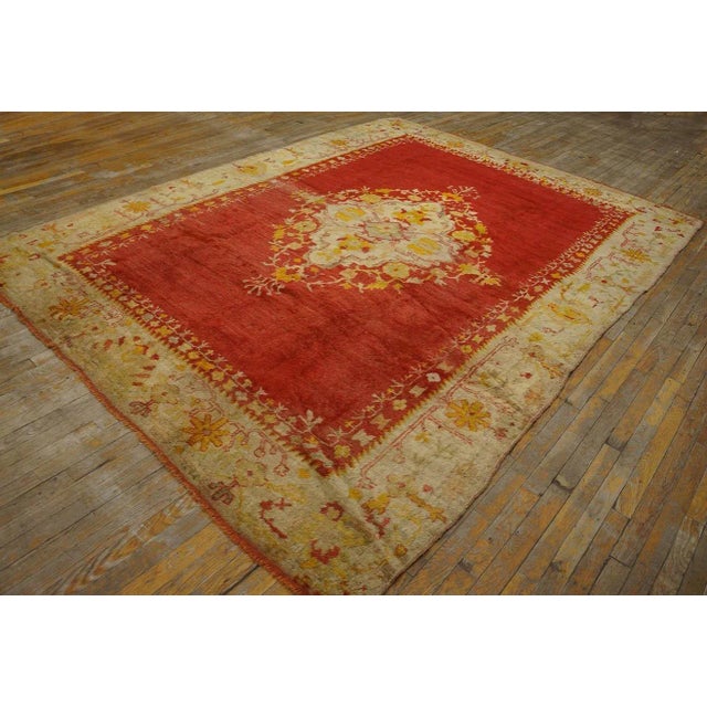 Late 19th Century Outstanding Red Color With Medallion and Floral Design Antique Turkish Angora Oushak Rug For Sale - Image 5 of 12