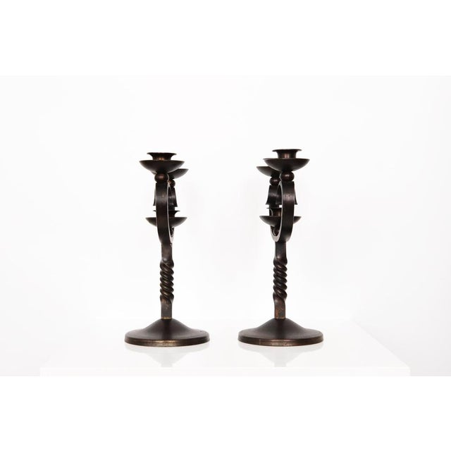 French Brown Wrought Iron Candelabras by Charles Piguet, 20th Century, Set of 2 For Sale - Image 9 of 16