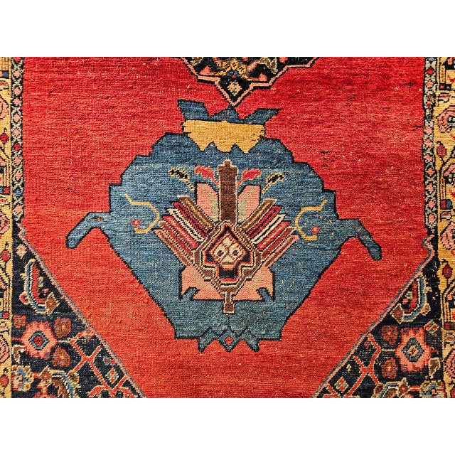 Vintage Persian Bidjar Gallery Rug, Hand-Knotted Wool, Geometric Pattern, Carnelian Red & Blue, 5x9 For Sale - Image 14 of 18