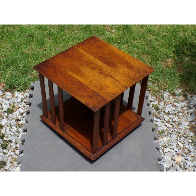 Antique Mission Era Solid Oak Desktop Revolving Bookcase For Sale - Image 15 of 16