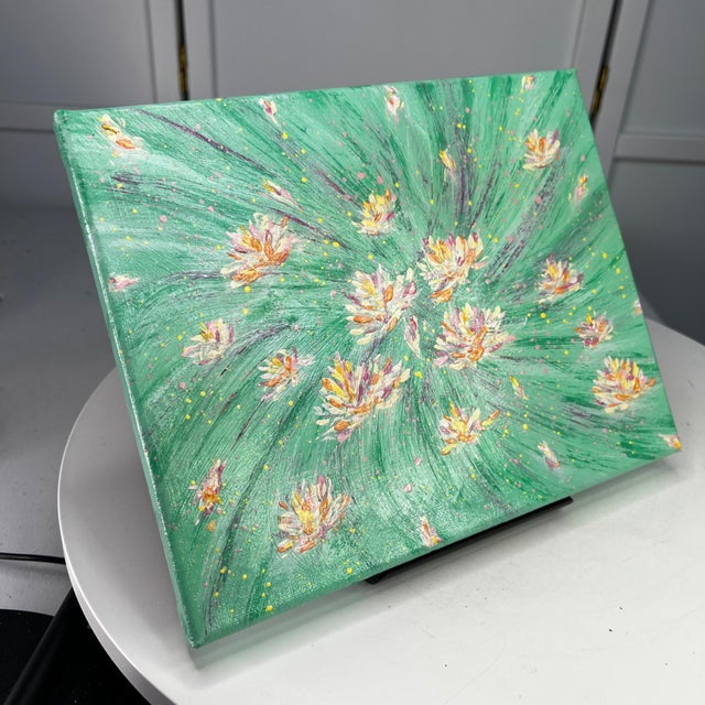 Contemporary Flowering 9 Stretched Canvas Original Acrylic 8" X 10" Painting Floral Wall Art For Sale - Image 3 of 7