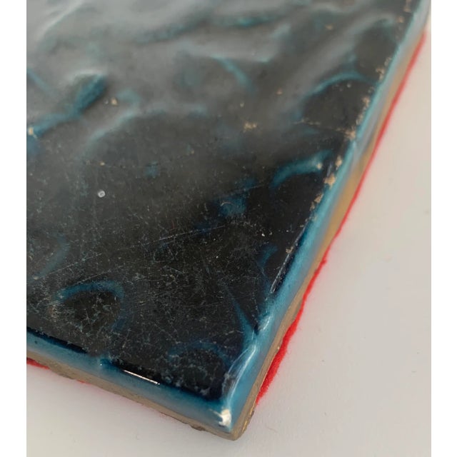 Early 20th Century 'Arts and Crafts' Style Botanical Dark Blue Monochromatic Relief Ceramic Glazed Tile For Sale - Image 11 of 13