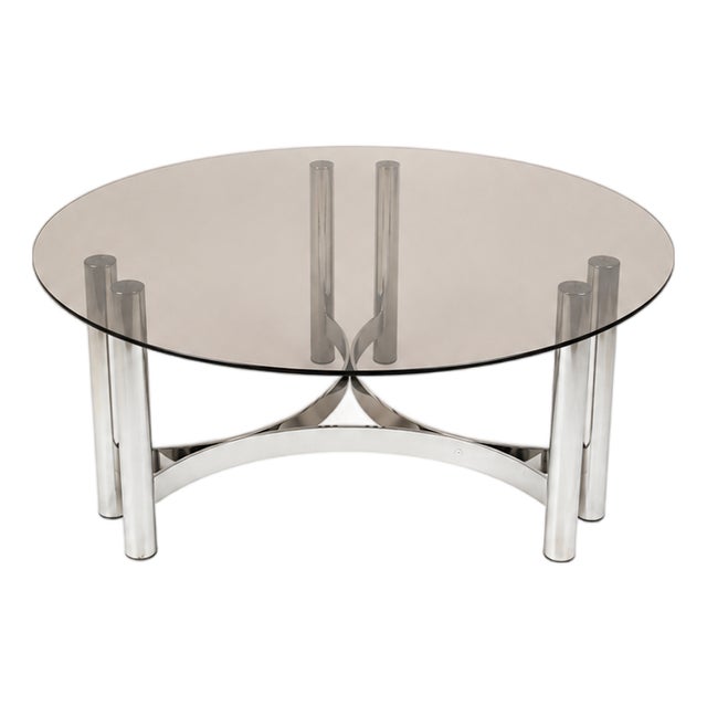 Vintage Coffee Table with Smoked Glass Top, 1970s For Sale