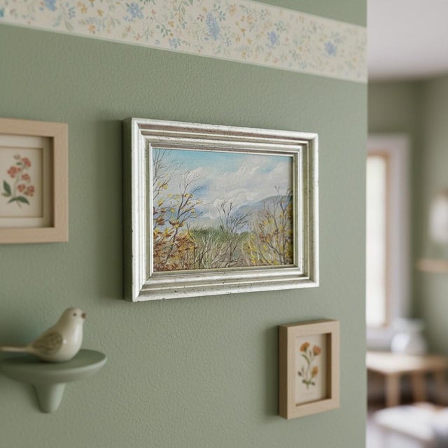 Original oil on canvas landscape by Rachel Best, a North Carolina artist working in Mebane during the mid-20th century....