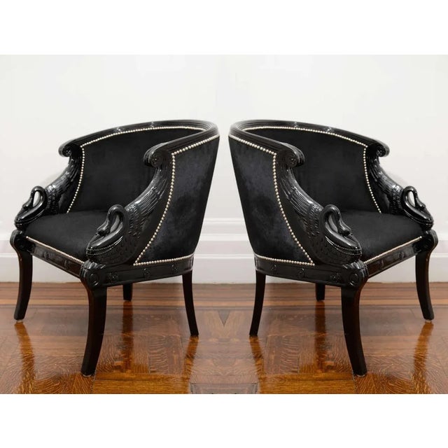 1940s Neoclassical Lacquered Carved Swan Side Chairs - A Pair For Sale - Image 4 of 7