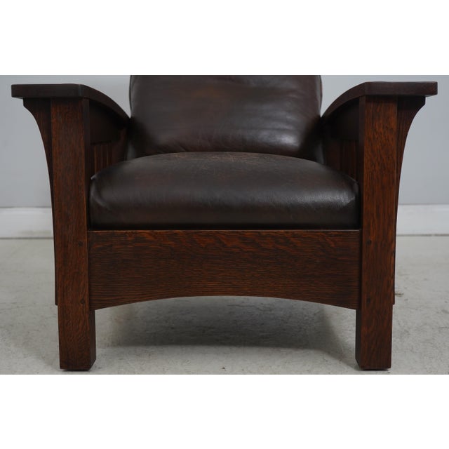 Wood Stickley Mission Oak Leather Morris Chair & Ottoman For Sale - Image 7 of 18