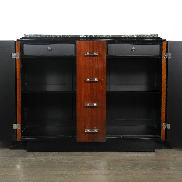 Wood Art Deco Walnut & Black Lacquer Curved-Front Cabinet W/ Verde Saint Denis Top For Sale - Image 7 of 15