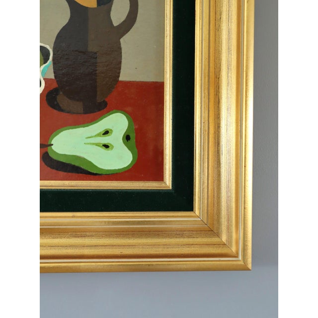 Paint 1978 Modernist 'Pear Arrangement' Vintage Still Life Tempera Painting by Swedish Artist Eric Cederberg (1897-1984), Framed For Sale - Image 7 of 11