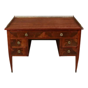 Antique Burled Wood Petite Desk With Brass Gallery Rail