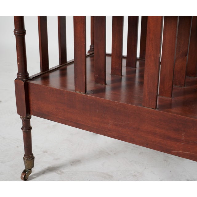 Early 20th Century English Regency Revival Mahogany Canterbury Magazine Rack With Drawer & Brass Casters, Circa 1900–1920 For Sale - Image 5 of 8