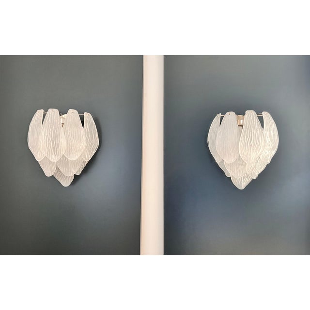 Vintage Italian Murano Glass Wall Sconces in Frosted Glasses, 1990s, Set of 2 For Sale - Image 9 of 16