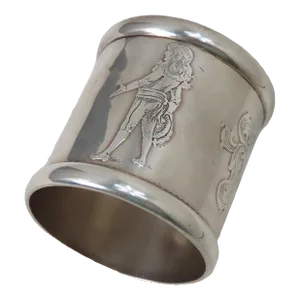 Oversize Antique Childs Mark Twain Prince and the Pauper Motif Sterling Silver Napkin Ring for "Andrew""
