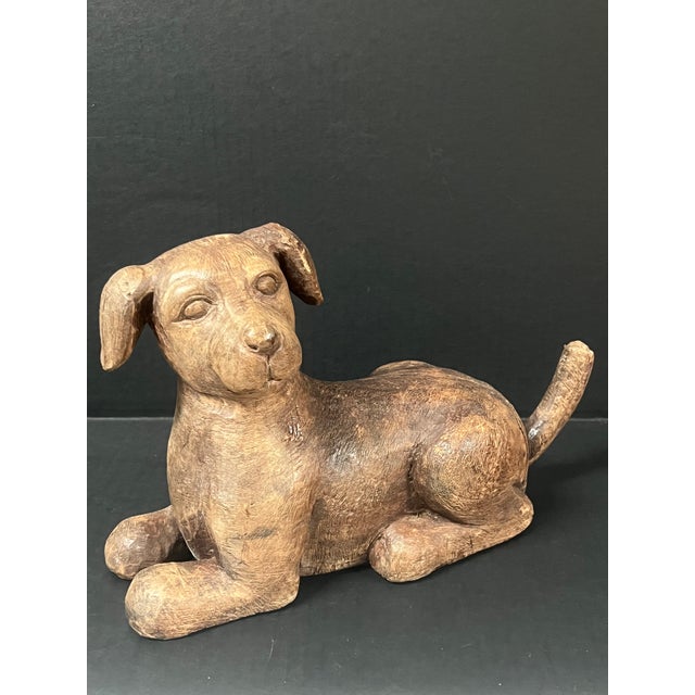 Late 20th Century Vintage Carved Solid Wood Dog Sculpture For Sale - Image 5 of 9