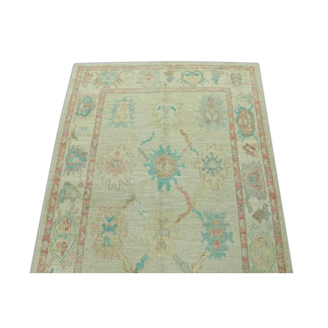 Modern Multicolor Handwoven Turkish Oushak Rug 4'1" X 6' For Sale - Image 3 of 5