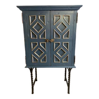 1980s Custom Made Blue Bar Cabinet For Sale