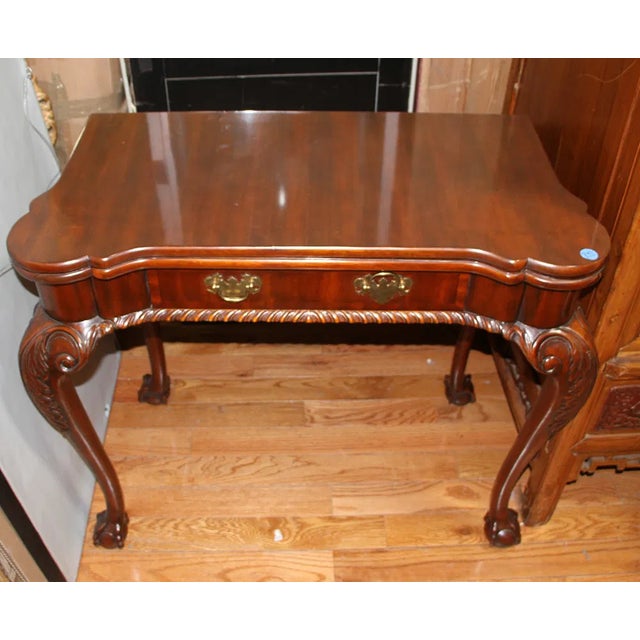 Wood 1940s Chippendale Style Mahogany Game Table Leather Insert. For Sale - Image 7 of 7