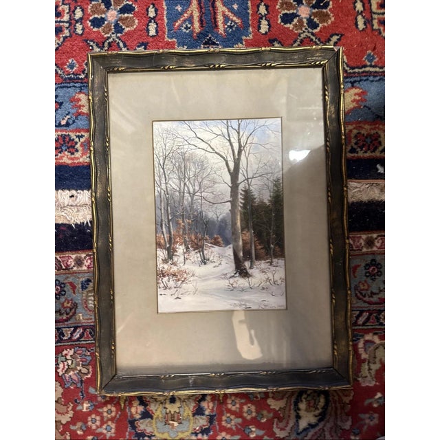 Heinrich Steen, Forest Path in Winter, 1907, Watercolor For Sale - Image 6 of 12