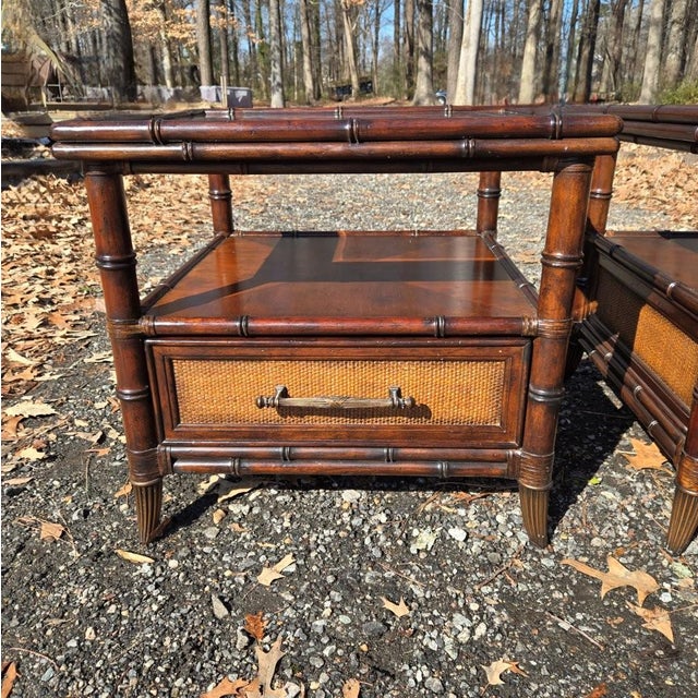 Late 20th Century Tommy Bahama Wooden Wicker Side Tables For Sale - Image 9 of 11