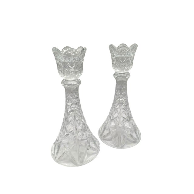 Vintage DePlomb 24% Lead Crystal Candlestick Holders - Set of 2 For Sale - Image 10 of 12