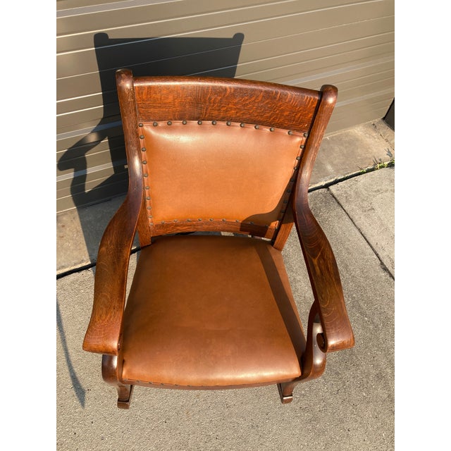 Late 19th Century Antique Quartersawn Oak Rocking Chair With Leather ...