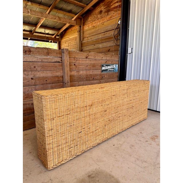 Contemporary Monumental Organic Modern Rattan Braid Floating Console Table For Sale - Image 3 of 12