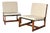 Lounge Chairs with Wooden Frames, Fabric Strap Seats, Metal Slat Backrests and Beige Upholstery France, 1950s, Set of 2 For Sale